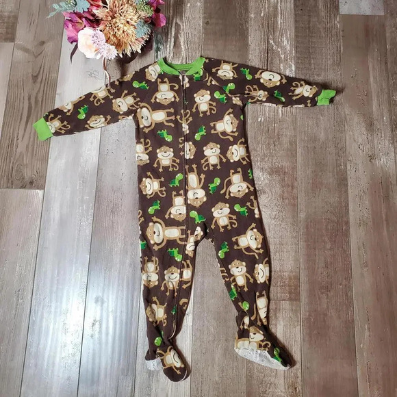 Carter's Size 2T Monkey Turtle Fleece Footed One Piece Sleeper Brown EUC - Picture 8 of 12